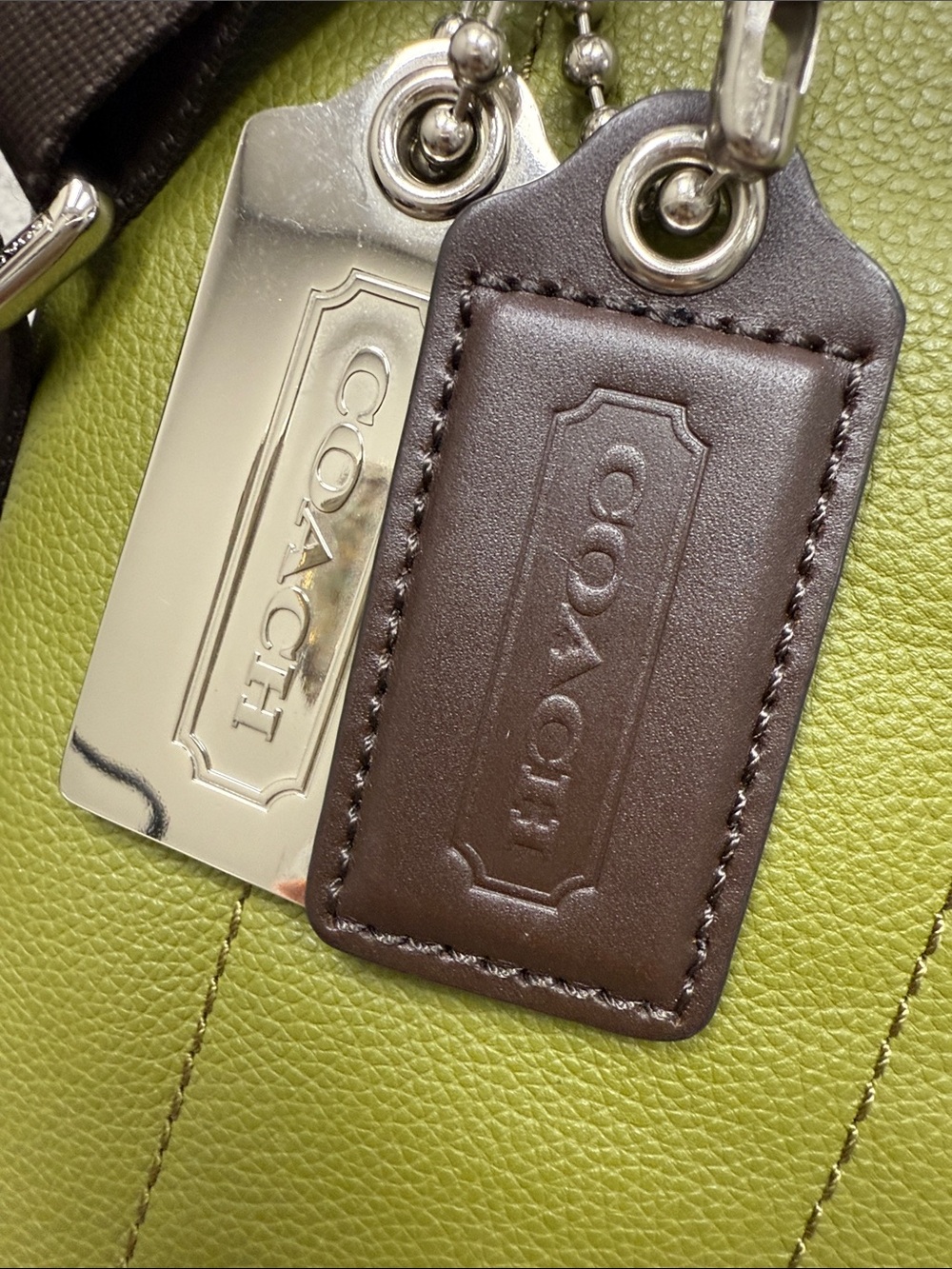 Coach Thompson Green Pebbled Leather Crossbody Sling with Brown Strap - Picture 8 of 13